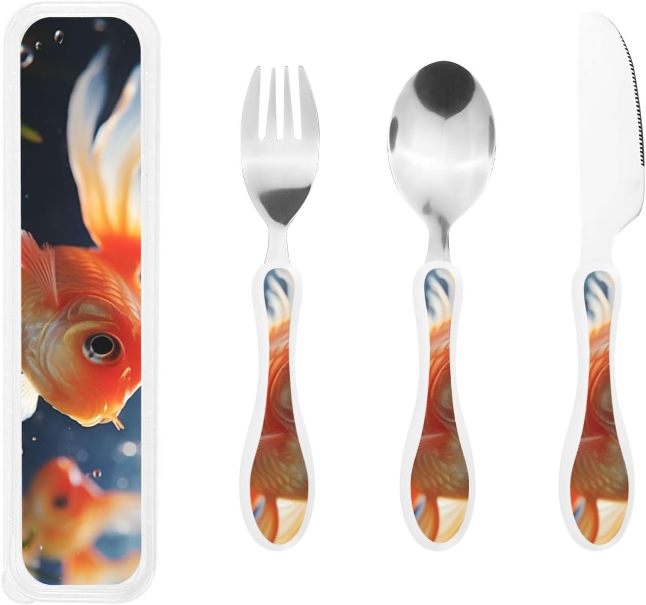 3-Piece Kids Silverware Set With Storage Case, Stainless Steel Reusable Children Safe Knife Spoon Fork Set Leaves Floral On Rustic Wood Children Flatware Set For Kids Lunch Box
