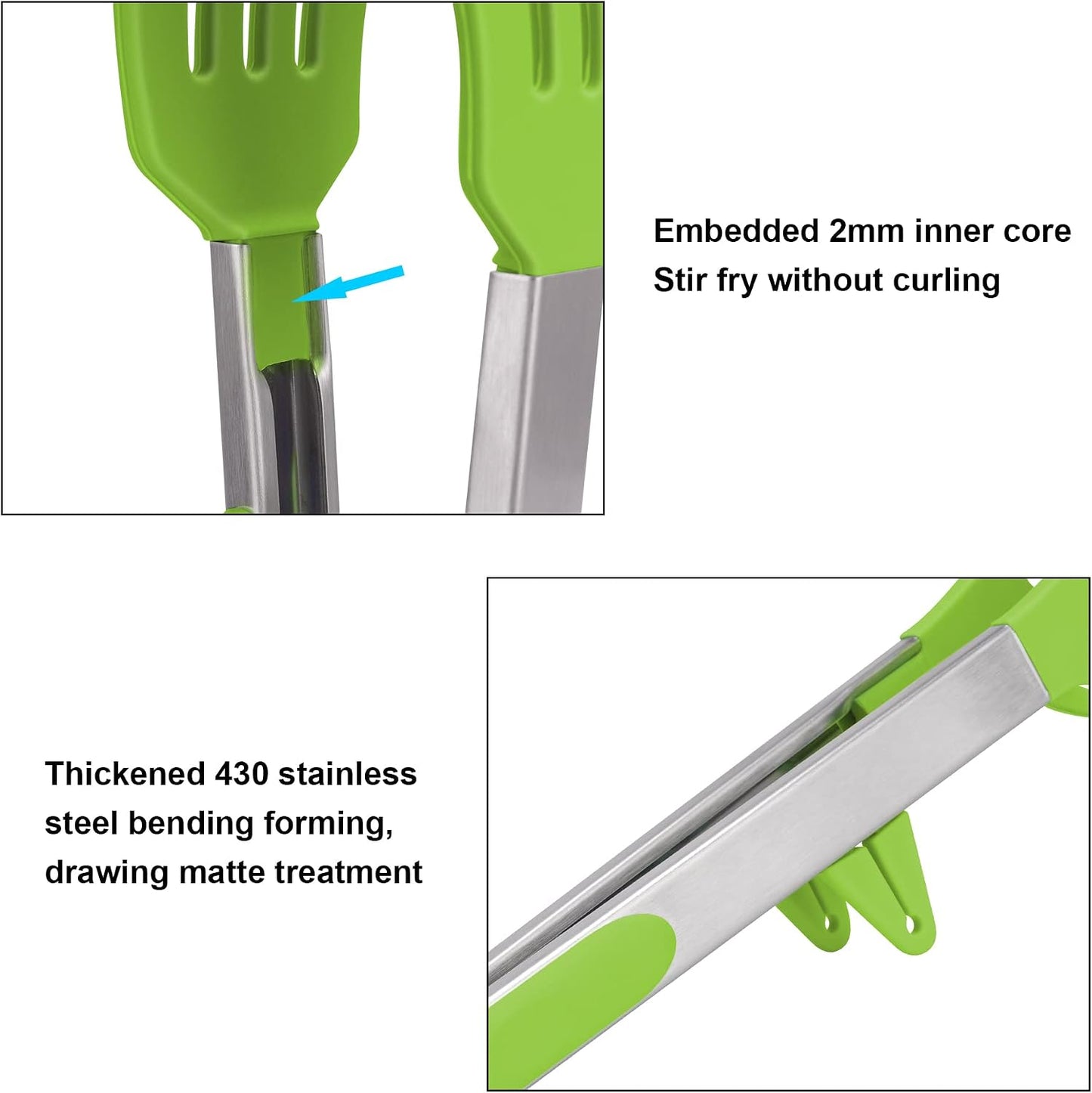 4in1 Stainless Steel Kitchen Food Tongs Set for Cooking with Silicone Tips, Toaster Steak Pie Pizza Pasta Spaghetti Noodles Salad Fruit Vegetable Grill BBQ Buffet Clamp Serving Tools Gadgets