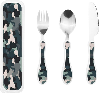 3-Piece Kids Silverware Set With Storage Case, Stainless Steel Reusable Children Safe Knife Spoon Fork Set Butterfly On Beautiful Flower Children Flatware Set For Kids Lunch Box