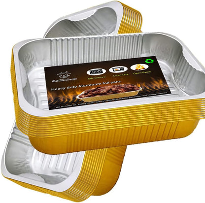 Aluminum Foil Pans with lids 10pack Heavy Duty 2LB Small foil pan 8.5"×6" Disposable, For Microwave & Oven Safe Cooking,Baking,A takeaway food container,Gold