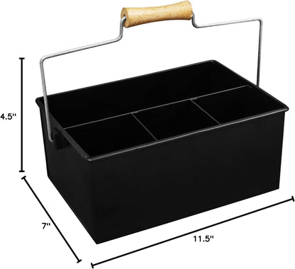 Alpha Living Home Galvanized Metal Utensil Caddy - Rustic Farmhouse Organizer Metal Garden Caddy with 4 Compartments and Wooden Handle for Kitchen, Buffet & Outdoor Events (Silver)