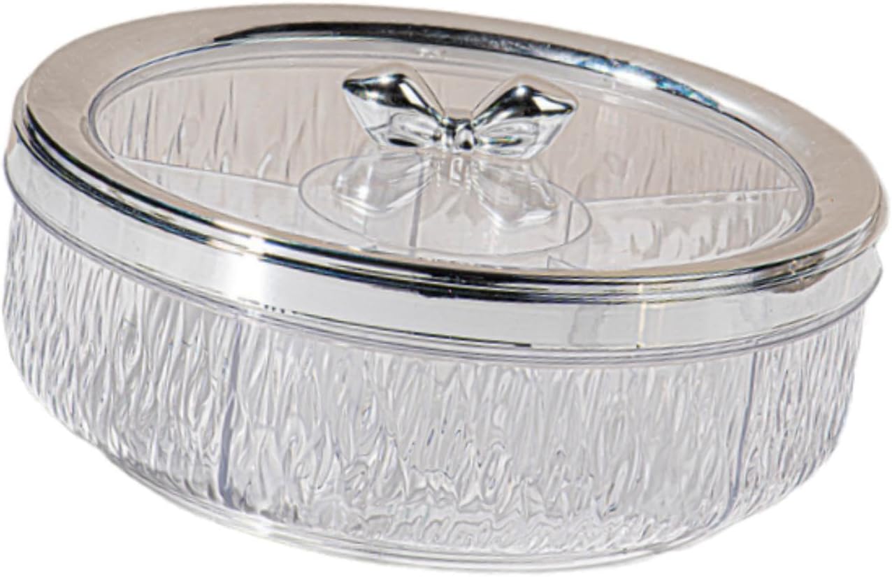 Amagogo Divided Serving Tray with Transparent Lid Snack Tray Rotatable Base Appetizer Platter with 6 Compartments Dessert Dish Suitable for Gift Giving Home D, Golden Bow