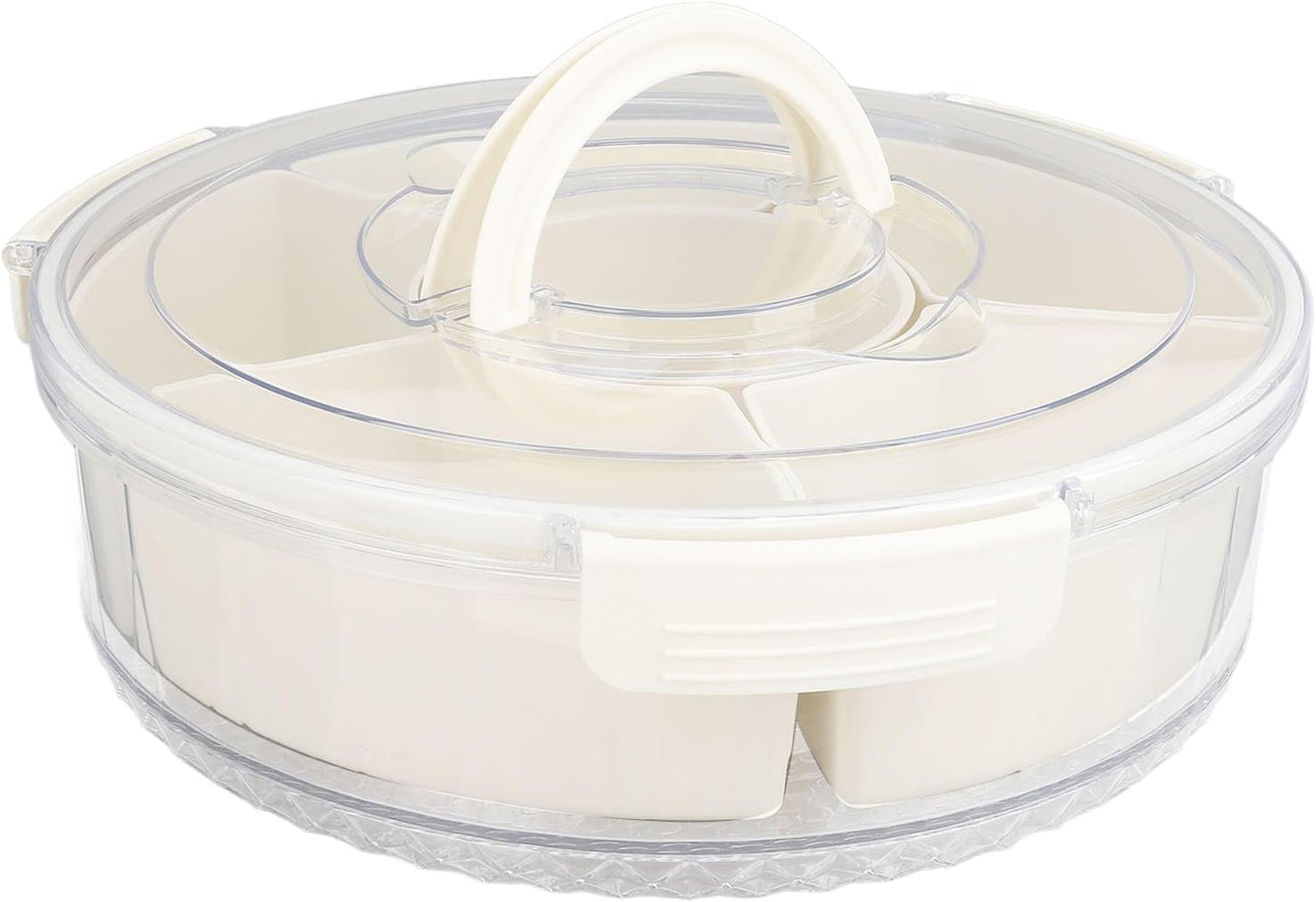 Divided Serving Tray with Lid & Handle, Plastic Portable Food Storage Container Snack Platters Divided Serving Platter with 6 Compartments for Fruit Snack Candy, Nut