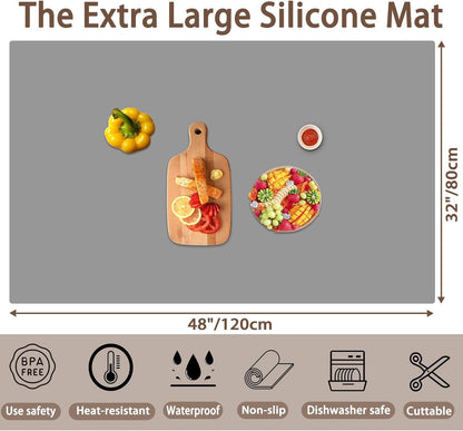 Silicone Mats for Kitchen Counter, 47.3"x23.6"x0.08" Largest Heat Resistant Mat Kitchen Island Waterproof 2MM Thick Countertop Protector Mat Nons-slip Extra Large Counter Mat (Black)