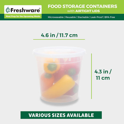 Freshware Food Storage Containers [24 Set] 32 oz Plastic Deli Containers with Lids, Slime, Soup, Meal Prep Containers, BPA Free, Stackable, Leakproof, Dishwasher and Freezer Safe, Translucent
