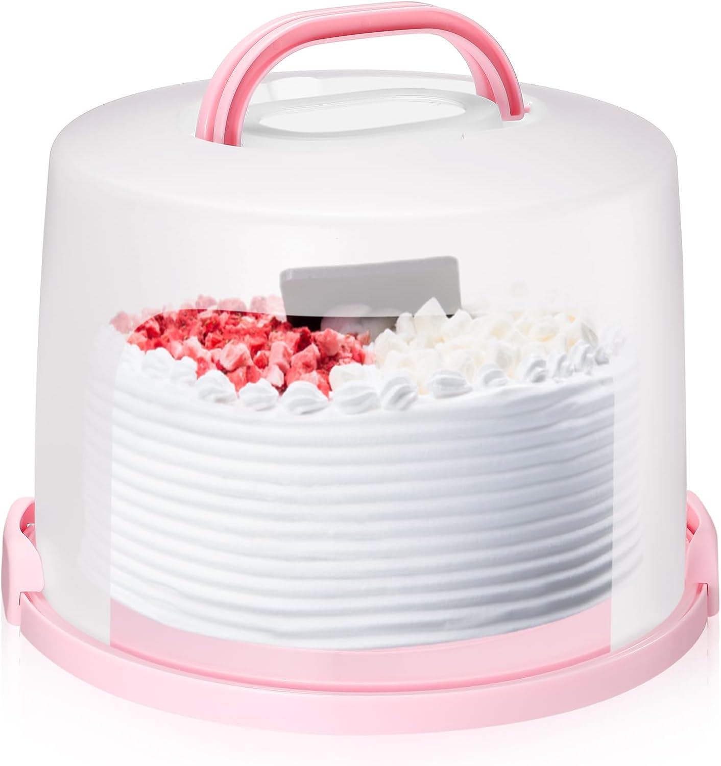Baderke 10 Inch Round Cake Carrier with Lid and Handle - Two Sided Cake Holder & Box for Transport, Pie, Cupcake(White)