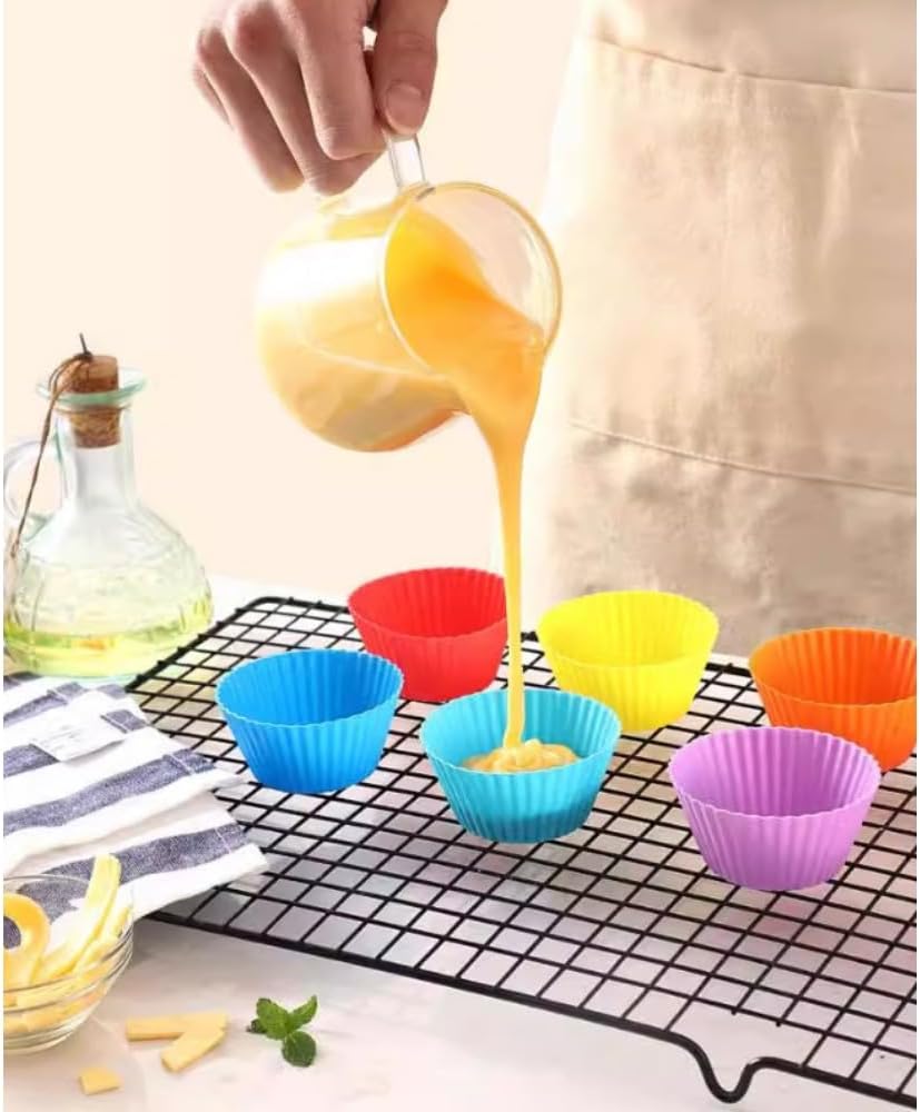12-Pack Silicone Muffin Liners Reusable Baking Cups and Molds for Cupcake (6 Colors)