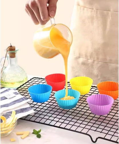 12-Pack Silicone Muffin Liners Reusable Baking Cups and Molds for Cupcake (6 Colors)