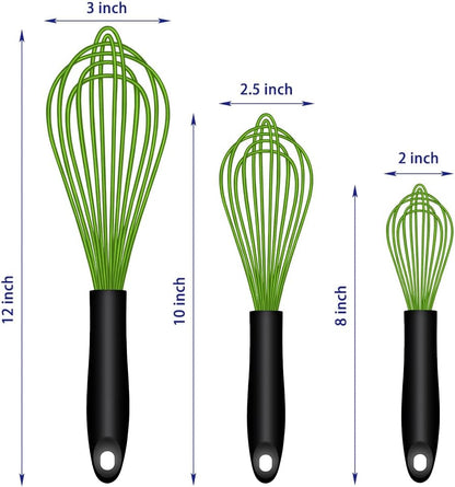 OYV Dishwasher Safe Silicone Whisk, Sealed Waterproof Design Set of 3, Professional Kitchen Whisks for Cooking Non-Scratch, Silicone & Stainless Steel Whisk, Heat Resistant Balloon Egg Beater, Black