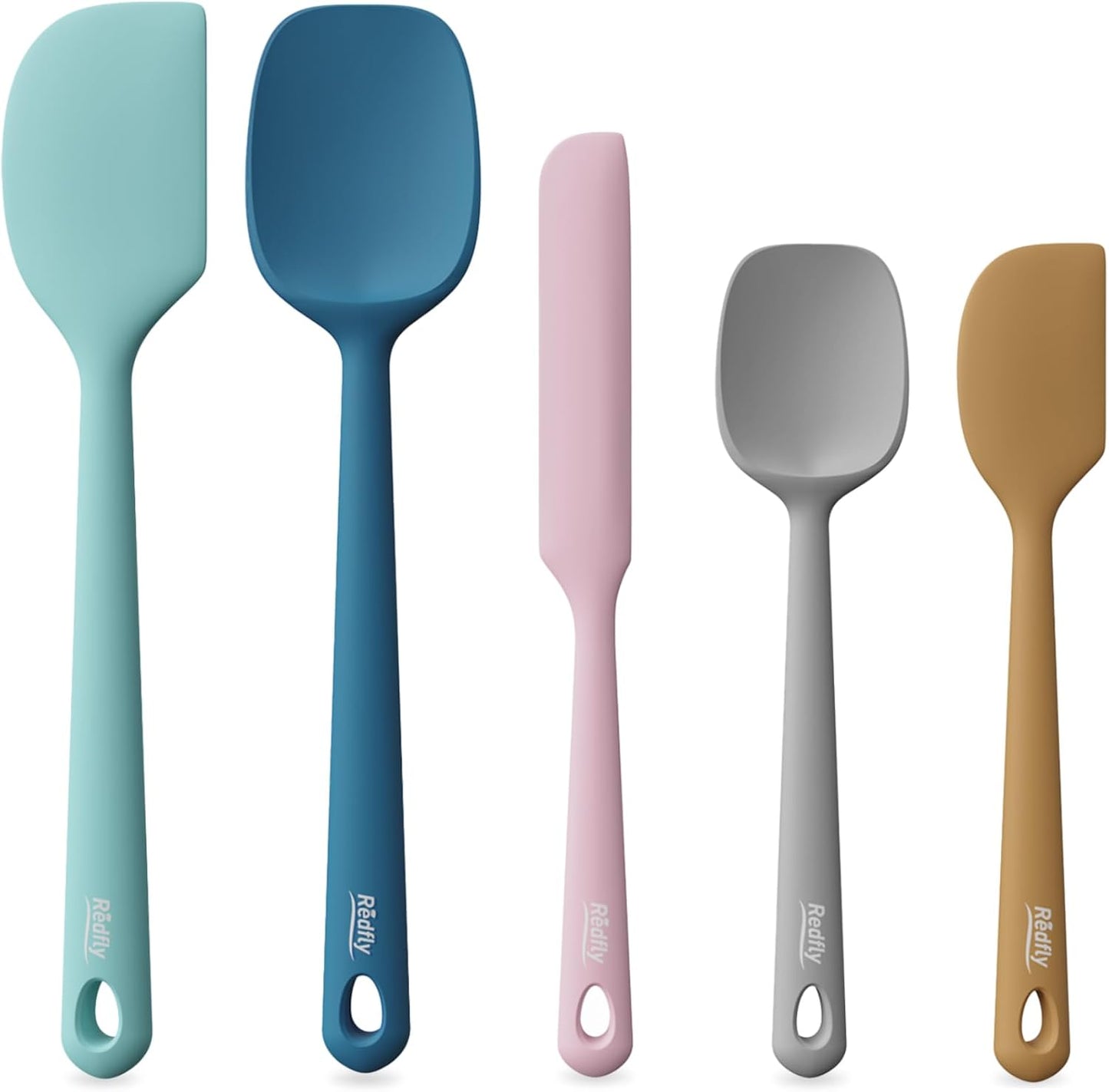 Redfly Silicone Spatula Set, 5 Piece Food Grade Silicone Cooking Utensils Set, Rubber Spatula Heat Resistant Nonstick for Baking, Cooking, Kitchen Utensils Dishwasher Safe Multicolor