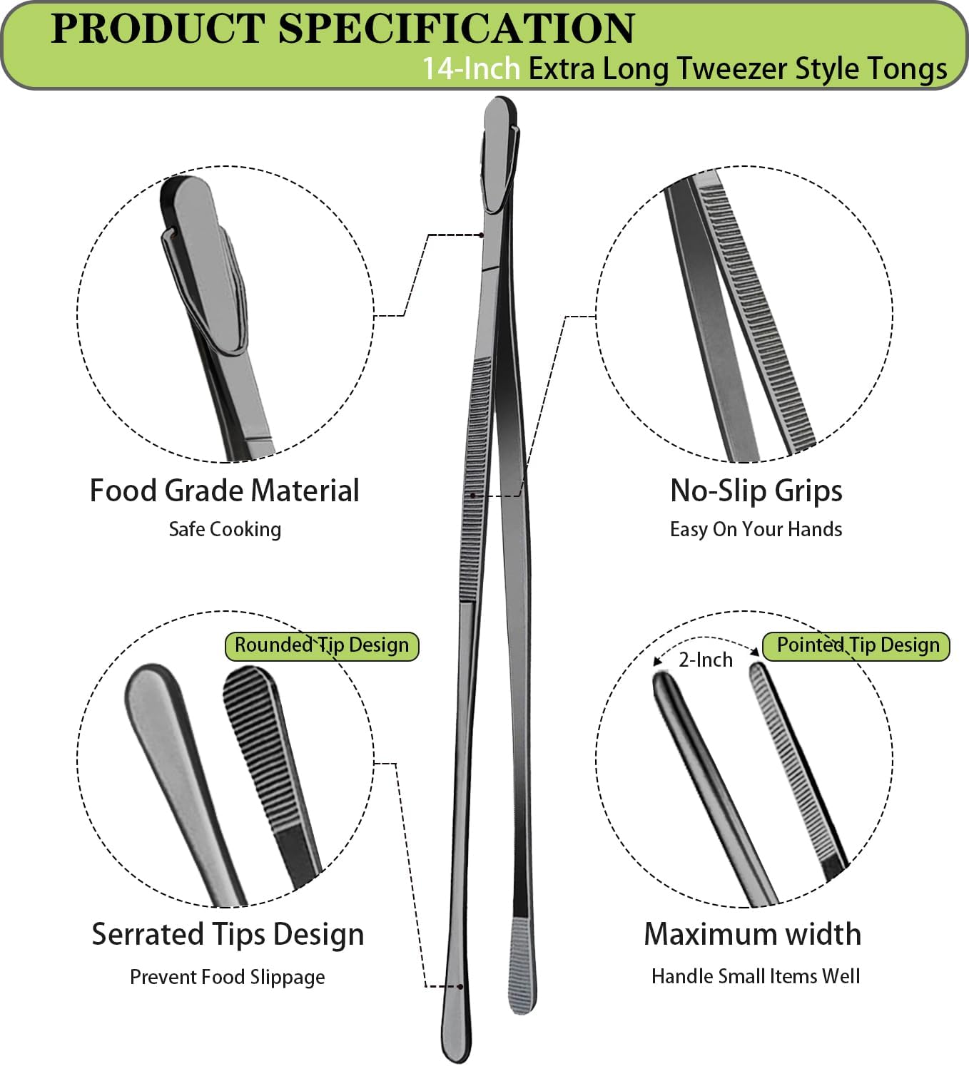 JETKONG 2 Pcs 12-Inch Kitchen Tweezers Fine Tweezer Tongs, Extra-Long Stainless Steel Cooking Tweezers (Silver)