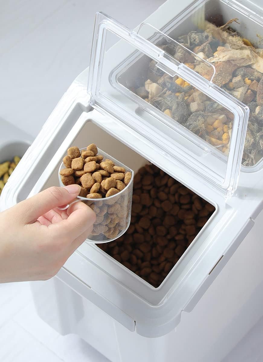 RUIAN Dog Food Storage Container Airtight Dry Cat Food Bin with Measuring Cup and Handle, Holds About 10-20 lb Depending on Kibble Size, BPA Free Pet Food Storage Container(Grey&Pink, 2Pcs)