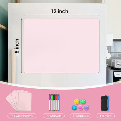 MaxGear 5 Pack Magnetic Whiteboard Sheets for Fridge, 12"x 8" Small Refrigerator Dry Erase Board for Kitchen Organizer and Planner, Smooth and Reusable, Includes 5 Markers, 5 Magnets and 1 Eraser