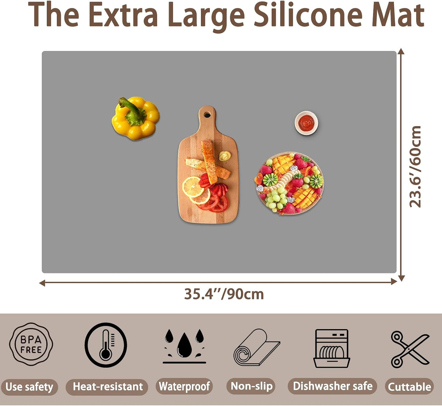 Extra Large Silicone Mat 78.7''x23.6''(200cmx60cm), Large Silicone Mats for Kitchen Counter, Multipurpose Heat Resistant Mat, Waterproof Placemat for Countertop Protector, Black