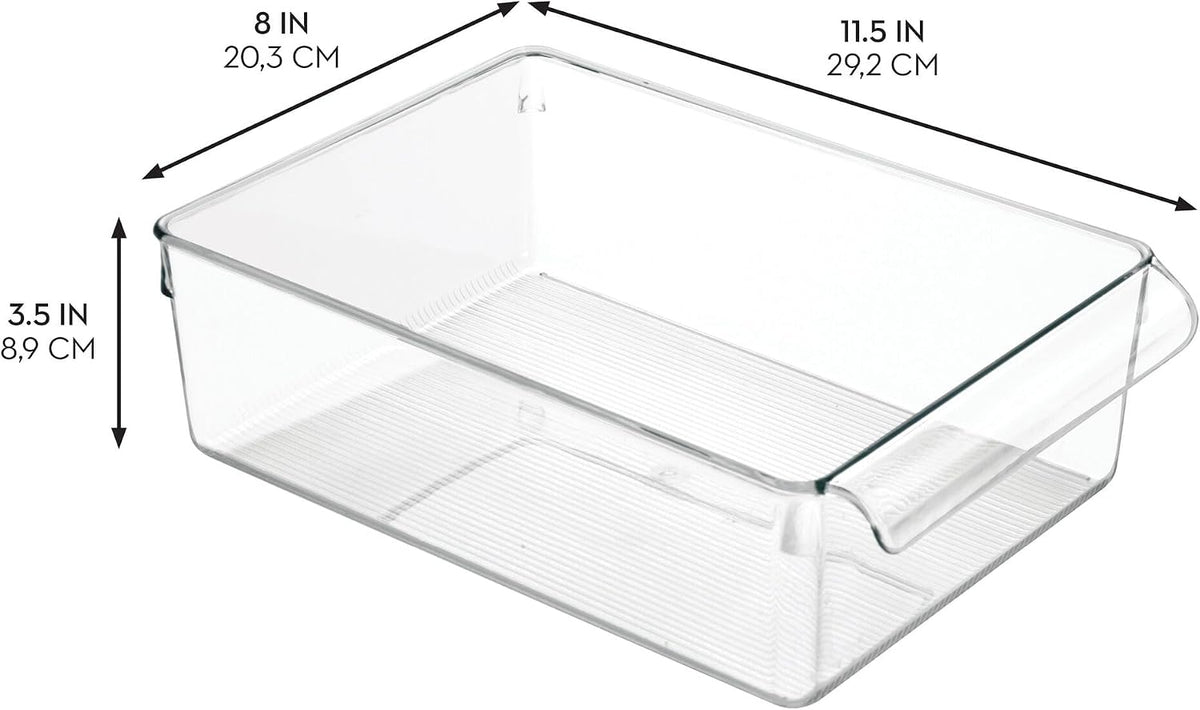 iDesign Fridge Storage Bin with Handle, Set of 2, Clear | Fridge Tray, For Cheeses and Snacks