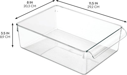 iDesign Fridge Storage Bin with Handle, Set of 2, Clear | Fridge Tray, For Cheeses and Snacks