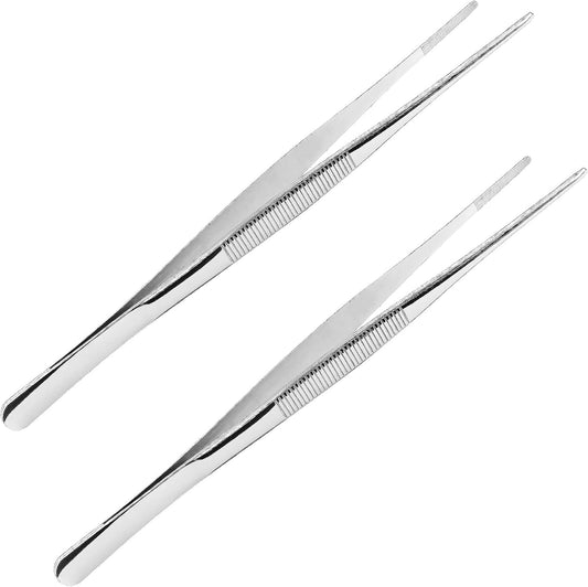 2pcs 10 Inch Cooking Tweezers with Straight Serrated Tip