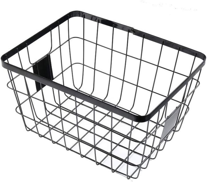 Handmade -Open Storage Bread Food Basket,Kitchen Cabinet and Pantry Storage Organizer Bin & Containers- Two Cut-Out Handles Wire Metal with Canvas Lining 13x10x7.5 Inches Black