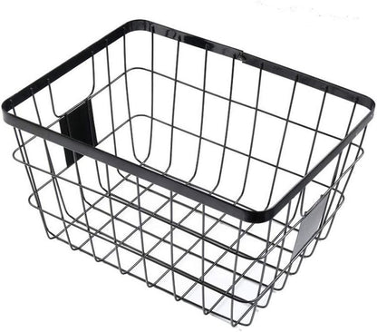 Handmade -Open Storage Bread Food Basket,Kitchen Cabinet and Pantry Storage Organizer Bin & Containers- Two Cut-Out Handles Wire Metal with Canvas Lining 13x10x7.5 Inches Black