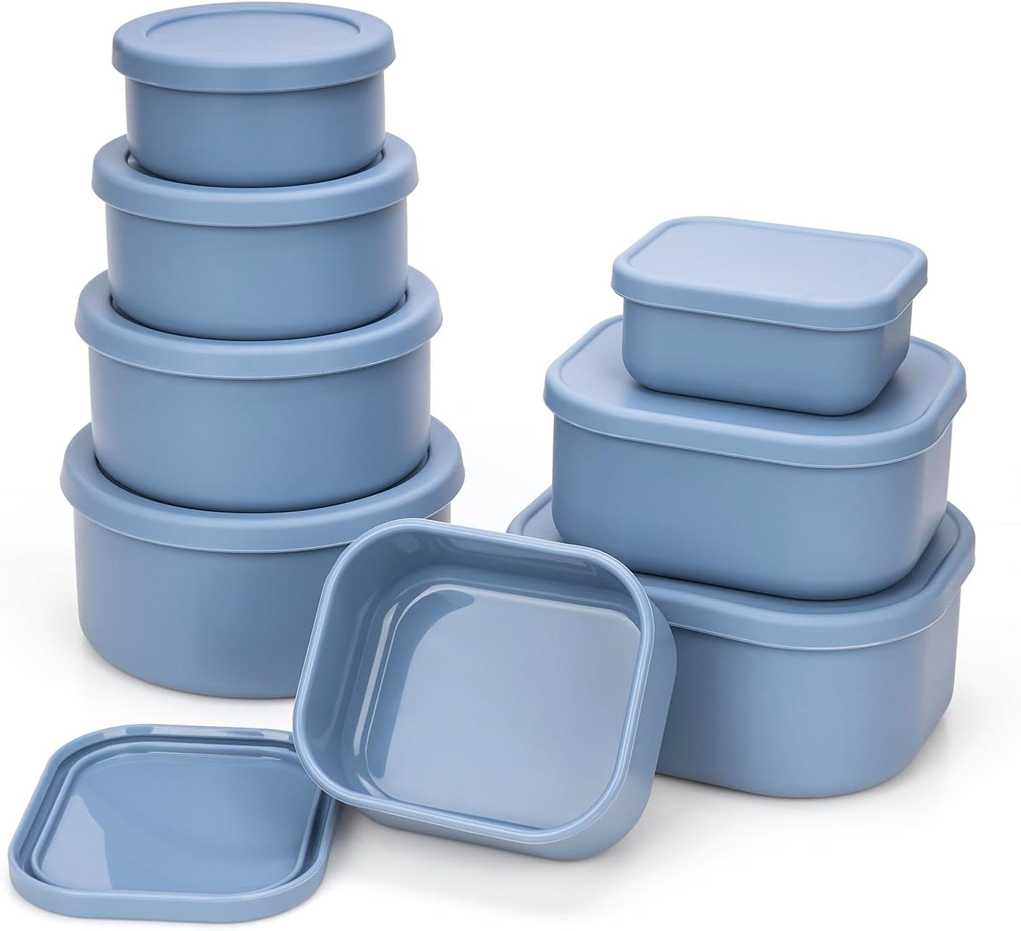 100% Silicone Food Storage Containers with Lids, 8 Pack, 10oz to 51oz, Reusable Leakproof Nesting & Stackable Silicone Bento Lunch Box, Microwave Freezer Dishwasher Oven Safe, BPA Free, Slate Green