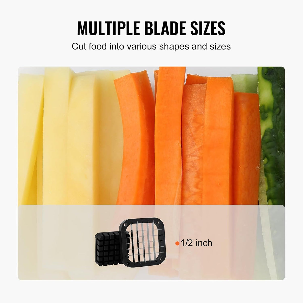 VEVOR French Fry Cutter, Potato Slicer with 1/2", "3/8", "1/4 Stainless Steel Blades, Manual Potato Cutter Chopper with Suction Cups, Great for Potato, French Fries, Cucumber, Vegetables, Carrot