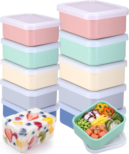 Blushtier 10 Pcs Silicone Freezer Molds with Lid Reusable Meal Prep Containers Silicone Soup Freezer Molds Food Preserving Ice Tray for Portion Control Soups Sauces Stews, 5 Colors(1 Cup, 1/2 Cup)