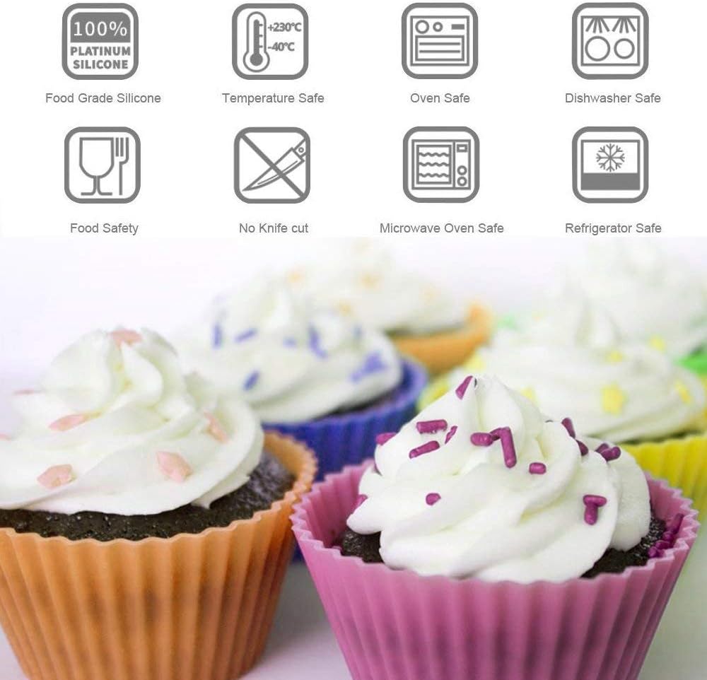 Silicone Cupcake Liners Reusable Silicone Baking Cups Nonstick Muffin Molds Easy Clean Silicone Muffin Liners, 24 Pieces in 8 Rainbow Colors