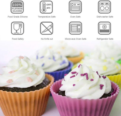 Silicone Cupcake Liners Reusable Silicone Baking Cups Nonstick Muffin Molds Easy Clean Silicone Muffin Liners, 24 Pieces in 8 Rainbow Colors