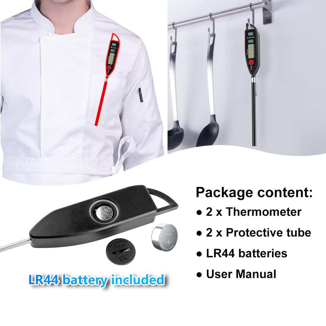 BOMATA Waterproof IPX7 Meat Thermometer, Food Thermometer
