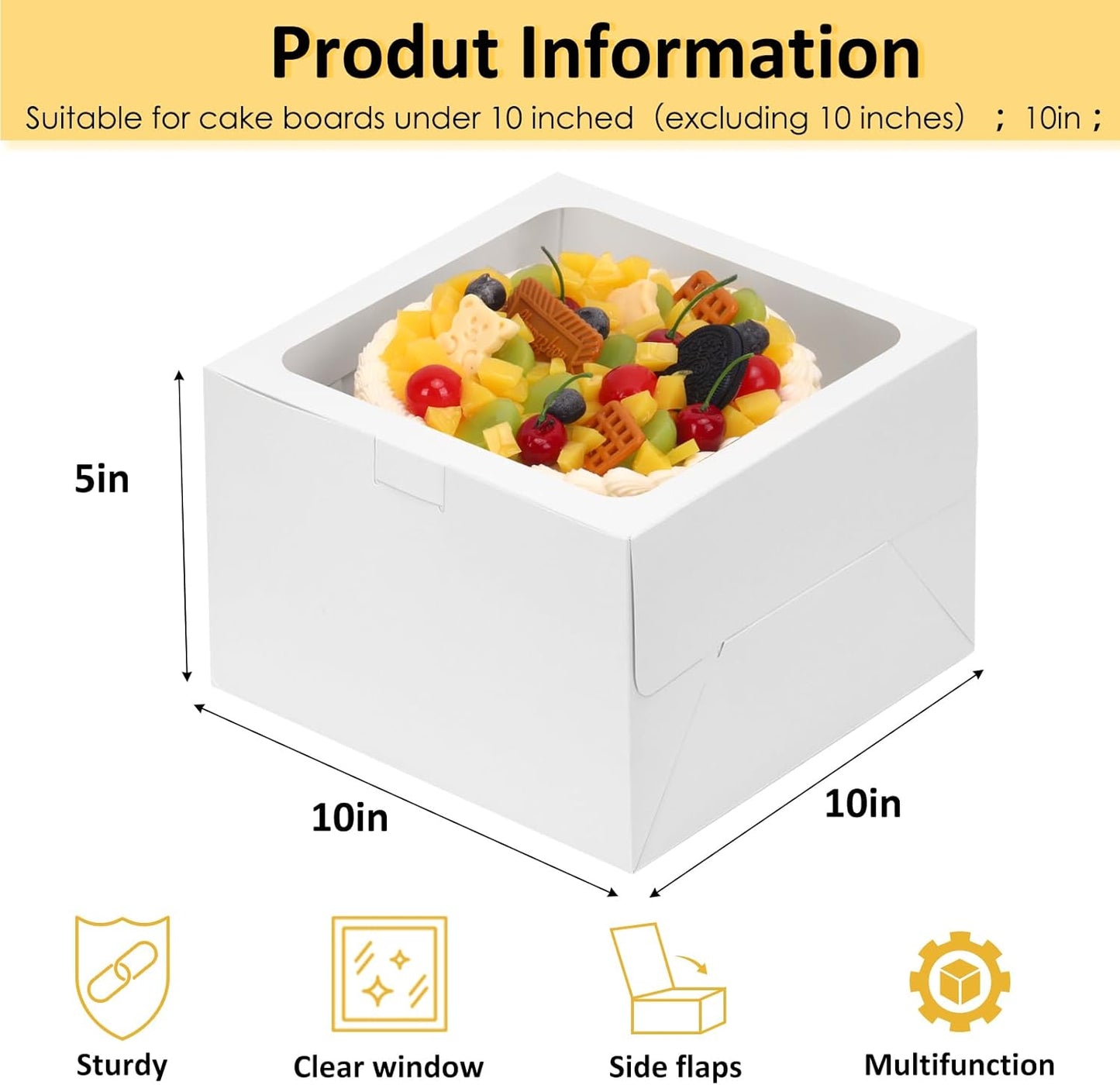 Moretoes 2 Pack Cake Boxes 10 Inch with Boards, 10x10x5 Inches White Cake Carrier Bakery Containers, Disposable Bakery Boxes for Valentine's Day Mother's Day for Cake Cupcake Cookie Pie Pastry