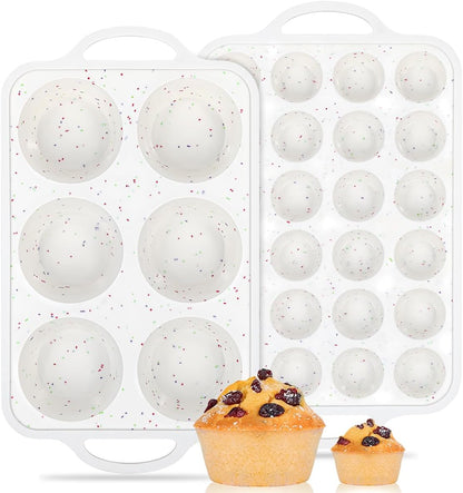 CAKETIME Mini Muffin Pan, Metal Reinforced Frame Mini Cupcake Pans 24 Cups Nonstick Muffin Silicone Molds with Handle for Baking Muffins, Cupcakes, Egg Bites 2 Pack