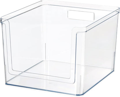 Clear Plastic Extra Large Deep Open-Front Kitchen Pantry Organizer Bins, 12x10.5x8 Inch, with Handles, BPA Free