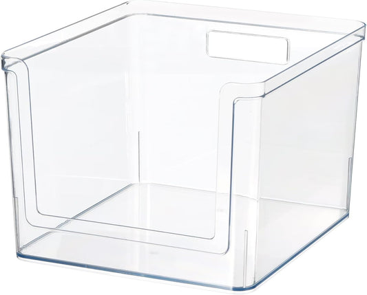 Clear Plastic Extra Large Deep Open-Front Kitchen Pantry Organizer Bins, 12x10.5x8 Inch, with Handles, BPA Free