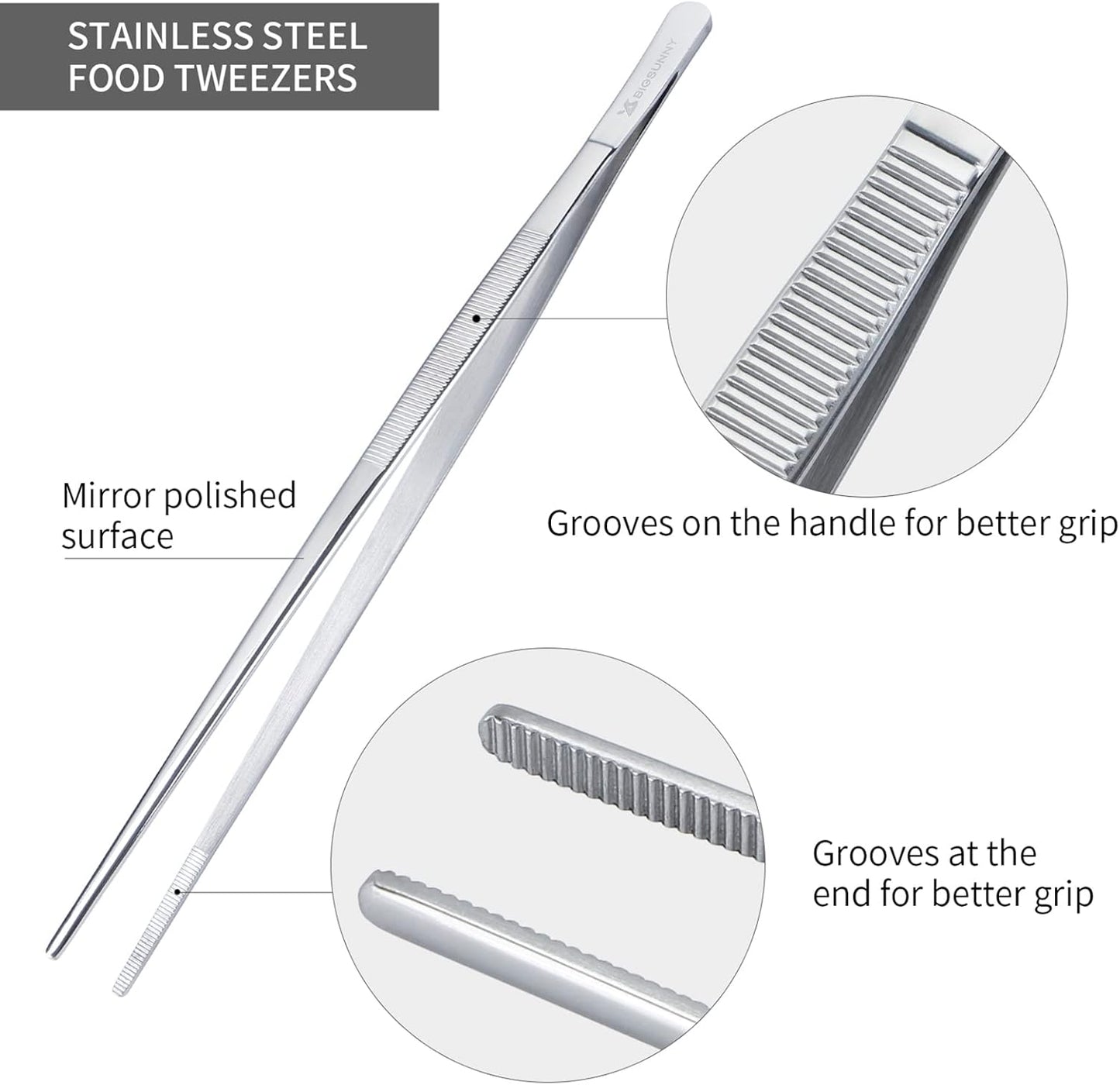 Set of 3 Kitchen Tweezers Fine Tweezer Tongs, MSY BIGSUNNY Stainless Steel Food Tweezers, Precision Serrated Tips Food Tongs (8.5" 10" and 12")