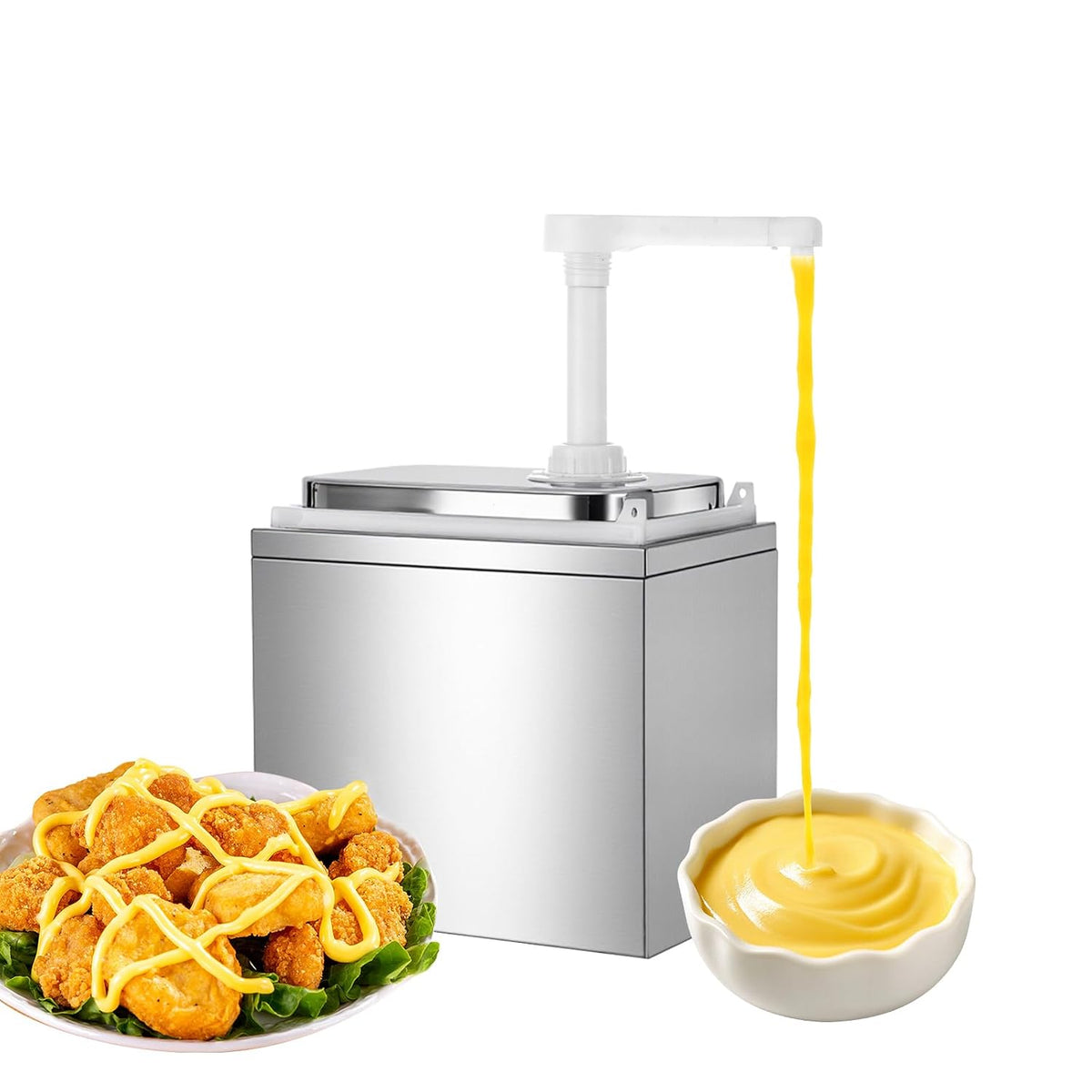 Stainless Steel One-Piece Sauce Pump Dispenser, 1L/2L Condiment Pump with Easy-Press Spring & 360° Nozzle, Detachable Easy Refill Clean, for Kitchen Food Truck Restaurant (1 Pump Head, 1L/EACH)