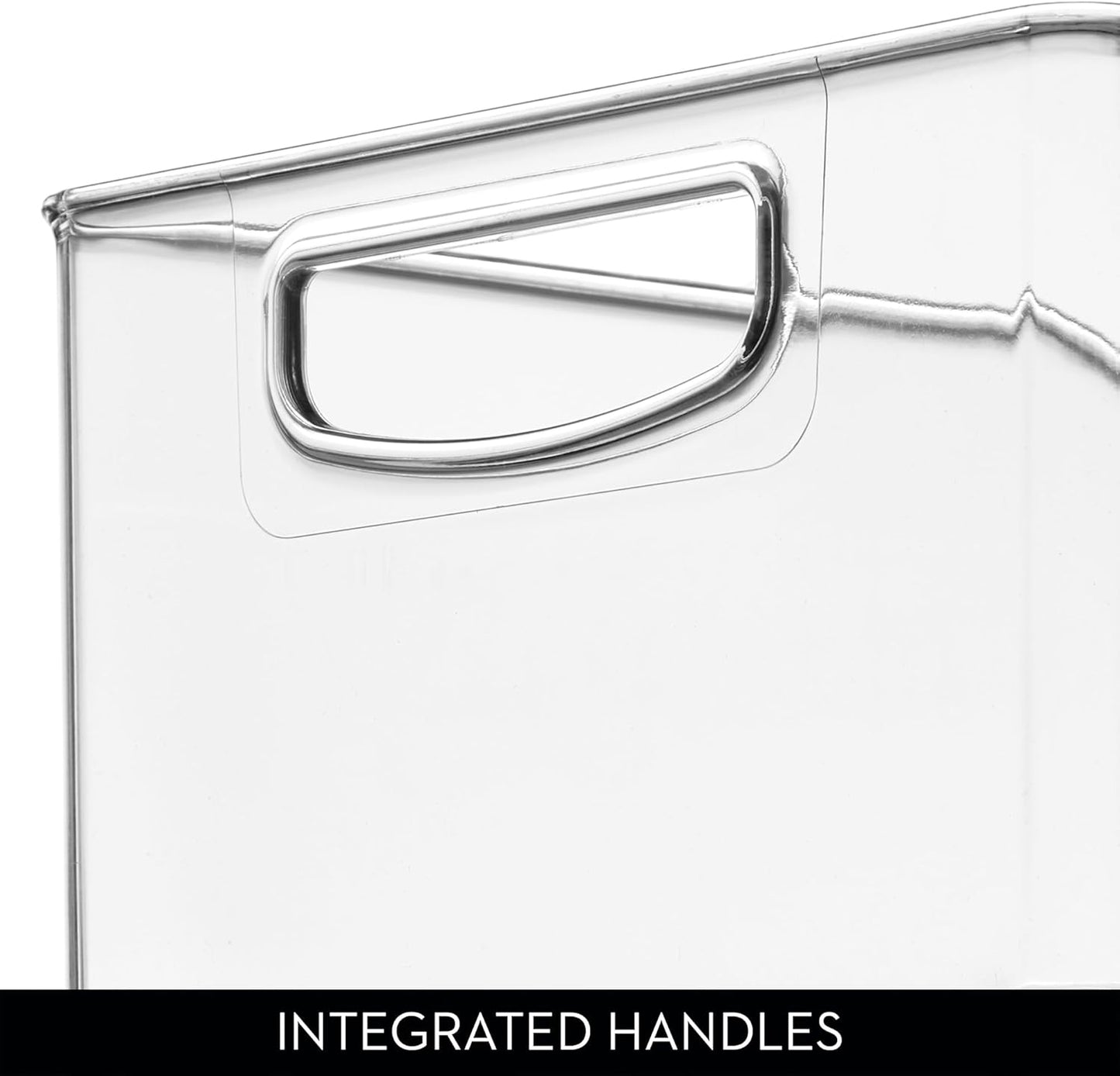 Plastic Stackable Pantry Bin - Organizer Bin with Handles for Cabinets or Fridge - Set of 4 - Clear
