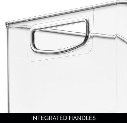 Plastic Stackable Pantry Bin - Organizer Bin with Handles for Cabinets or Fridge - Set of 4 - Clear