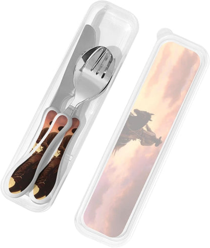 3-Piece Kids Silverware Set With Storage Case, Stainless Steel Reusable Children Safe Knife Spoon Fork Set Shih Tzu Dog Children Flatware Set For Kids Lunch Box
