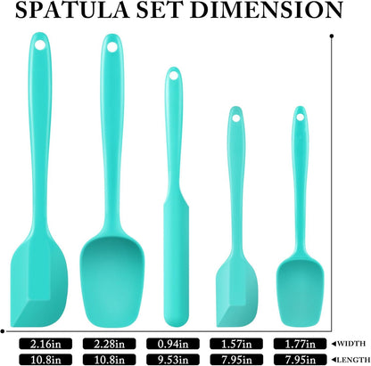 5-Pack Silicone Spatula Set – Heat-Resistant Baking, Cooking & Mixing Tools, Seamless Design, Non-Stick & Easy to Clean, Aqua Sky