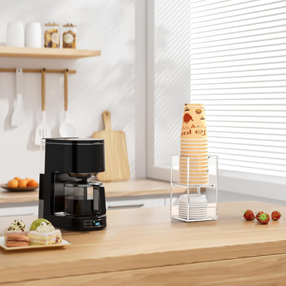 Coffee Condiment and Cup Organizer - 2-Tier Upright Cup and Lid Holder with Straw Organizer 2 Compartments Clear Acrylic Cup Dispenser for Restaurant Breakroom Coffee Station Countertop