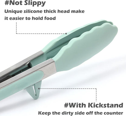 9" Kitchen Tongs for cooking with Silicone Tips, 3Pcs Serving Tongs, Blue