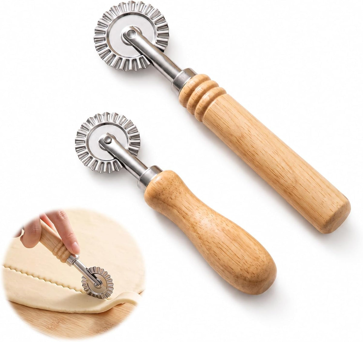 2 Pcs Fluted Pastry Wheel Cutter, Fluted Pastry Wheel