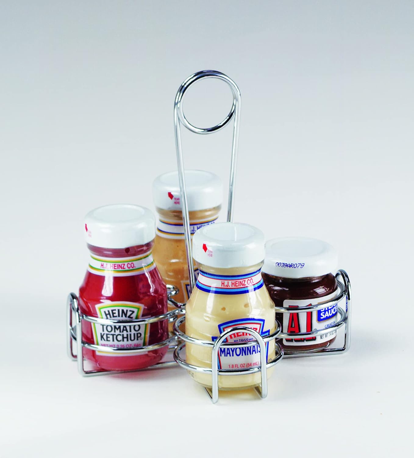 G.E.T. 4-221623 Metal Condiment Condiment Caddy with Number Holder, 4 Compartment, Chrome, 6.5" x 6.5"