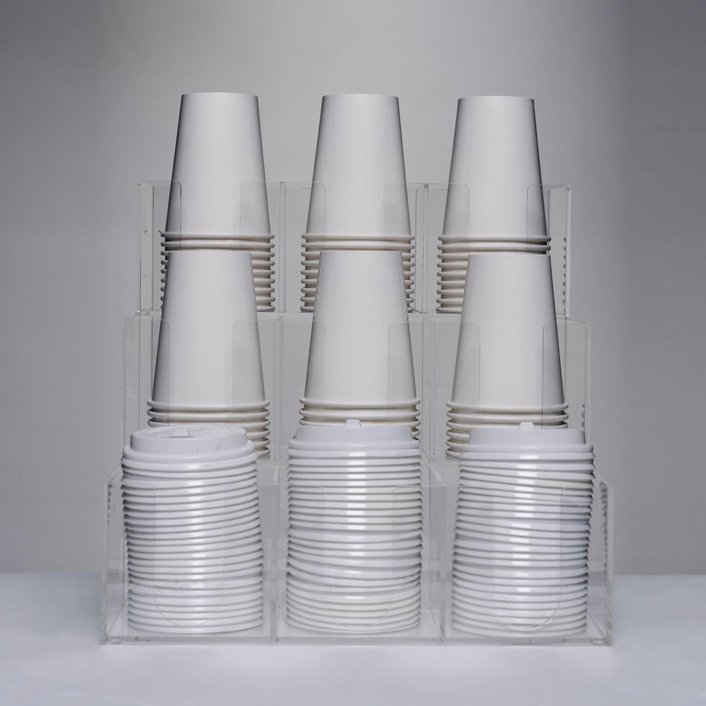 CiaoHER Acrylic Coffee Cup and Lid Dispenser, Clear | 9 Compartments, Counter Top, Organizes Disposable Cups, For Home or Office Use
