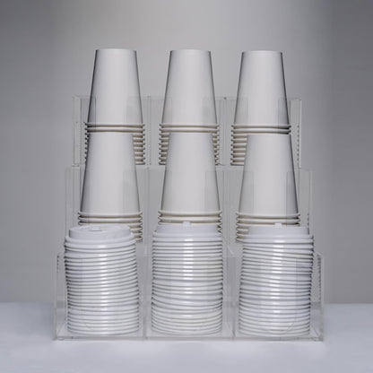 CiaoHER Acrylic Coffee Cup and Lid Dispenser, Clear | 9 Compartments, Counter Top, Organizes Disposable Cups, For Home or Office Use