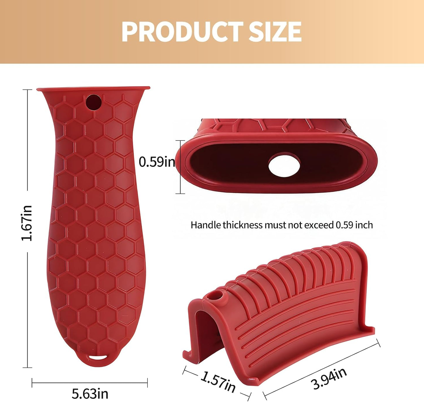 Cast Iron Skillet Handle Covers - 3 Pack Assist Pan Handle Sleeve Pot Holders, Heat Resistant Pot Handle Covers, Non-Slip Silicone Cast Iron Handle Grip for Cast Iron Skillet Metal Pan (Red)