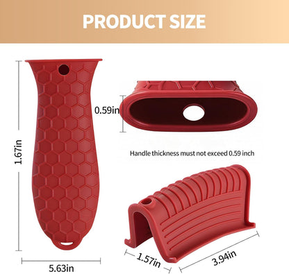 Cast Iron Skillet Handle Covers - 3 Pack Assist Pan Handle Sleeve Pot Holders, Heat Resistant Pot Handle Covers, Non-Slip Silicone Cast Iron Handle Grip for Cast Iron Skillet Metal Pan (Red)