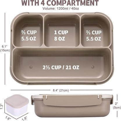 Bento Box Adult Lunch Box, Lunch Containers for Kids Girls Boys with 4 Compartments, Lunchable Food Container with Utensils, Sauce Jar, Muffin Liners, 40 Oz/5 Cup, Microwave Safe, Lavender