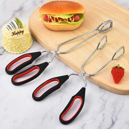 2Pcs Scissor Tong, Stainless Steel Kitchen Tongs with No-n-Slip Comfortable Grip, Multi Function Kitchen Tongs Set for Baking, Cooking, Grilling & Serving