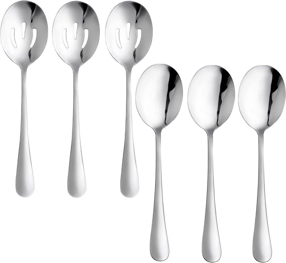 6 PCS Serving Spoons Set, 8.7 Inch Serving Spoon, Slotted Spoons, Silver